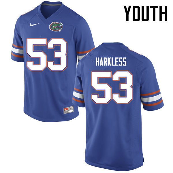 Florida Gators Youth #53 Kavaris Harkless College Football Jerseys Blue
